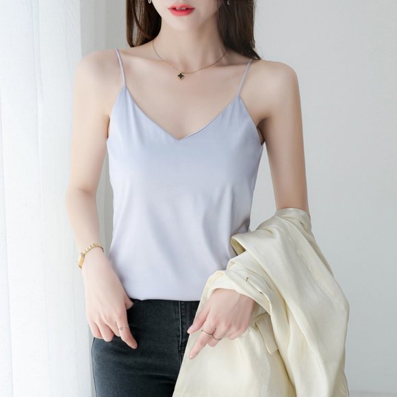 Tops - Tank Top Women Satin Office Lady Sexy Blouse Sleev